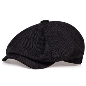 Men’s Black Herringbone Tweed Newsboy Hat