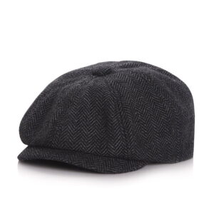 Men's Classic Dark Gray Herringbone Newsboy Cap