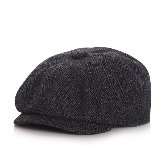 Men's Classic Dark Gray Herringbone Newsboy Cap