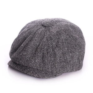 Men's Classic White and Black Winter Herringbone Newsboy Cap
