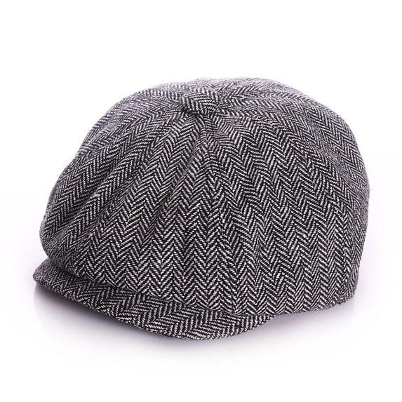 Men's Classic White and Black Winter Herringbone Newsboy Cap