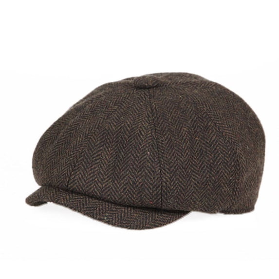 Men's Vintage Brown Herringbone Newsboy Cap