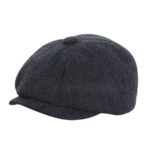 Men's Winter Navy Blue Herringbone Newsboy Cap