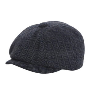 Men's Winter Navy Blue Herringbone Newsboy Cap