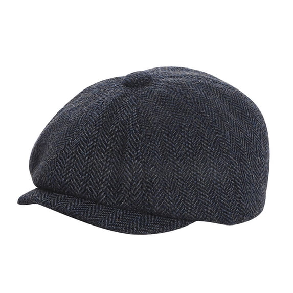 Men's Winter Navy Blue Herringbone Newsboy Cap