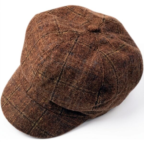 Women’s Coffee Plaid Faux Wool Ivy Tweed Newsboy Painter Hat