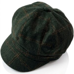 Women's Green Wool Tweed British Ivy Newsboy Beret Painter Cap