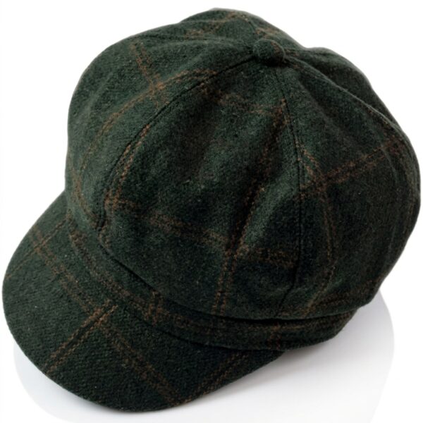 Women's Green Wool Tweed British Ivy Newsboy Beret Painter Cap