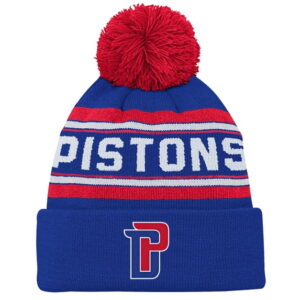 Backboard Jacquard Cuffed Knit Hat with Pom Outerstuff Blue Detroit Pistons