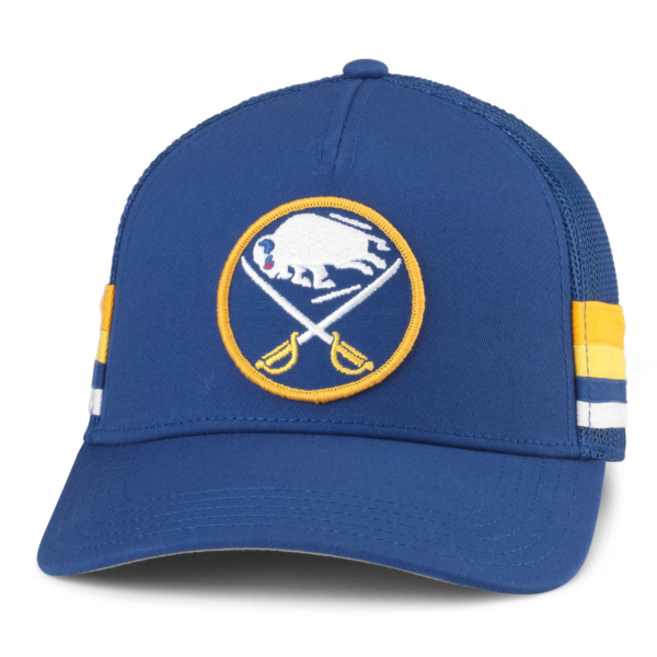 Men American Needle Royal Buffalo Sabres HotFoot Side Stripes Adjustable Trucker Hat