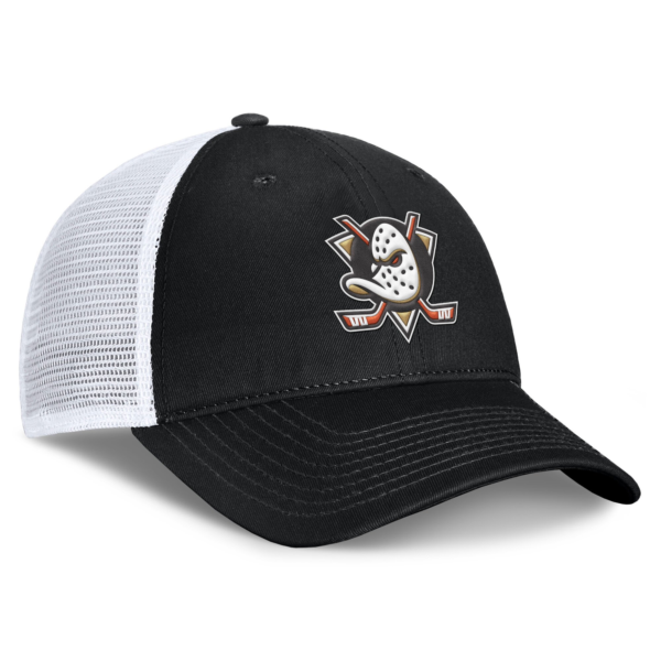 Men Fanatics Black White Anaheim Ducks Core Primary Logo Trucker Adjustable Hat