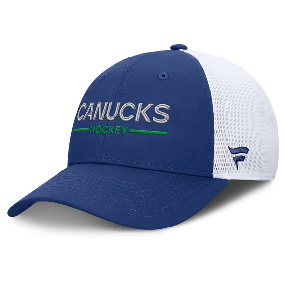 Men Fanatics Blue White Vancouver Canucks Authentic Pro Rink Lockup Adjustable Trucker Hat
