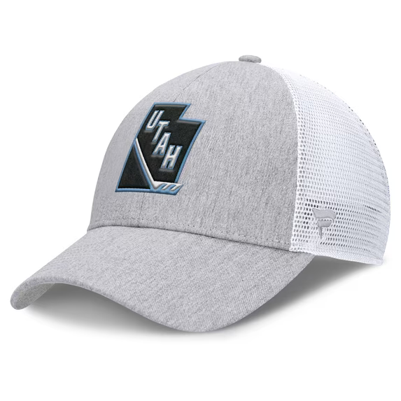 Men Fanatics Gray White Utah Mammoth Utah Badge Trucker Adjustable Hat