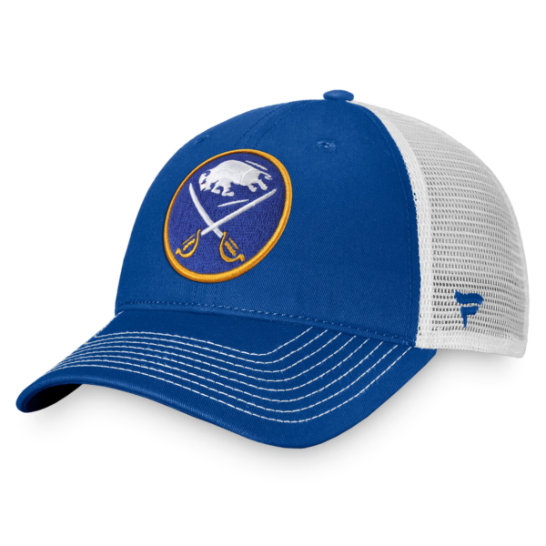 Men Fanatics Royal White Buffalo Sabres Core Primary Logo Trucker Adjustable Hat