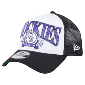 Men New Era Black Colorado Rockies Distressed Adjustable Trucker Hat