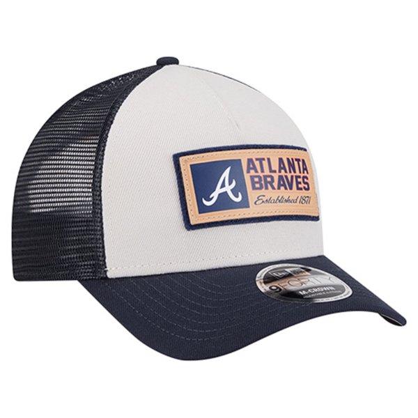 Men New Era Stone Navy Atlanta Braves Text Trucker Hat