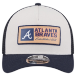 Men New Era Stone Navy Atlanta Braves Text Trucker Hat