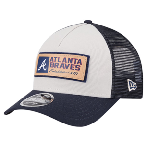 Men New Era Stone Navy Atlanta Braves Text Trucker Hat
