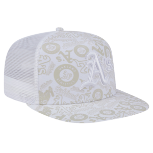Men New Era White Oakland Athletics Logo Dunes Trucker Snapback Hat