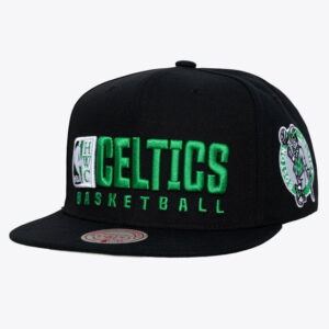 Men's Mitchell & Ness Black Boston Celtics Hardwood Classics Old School Stacked Text Snapback Hat