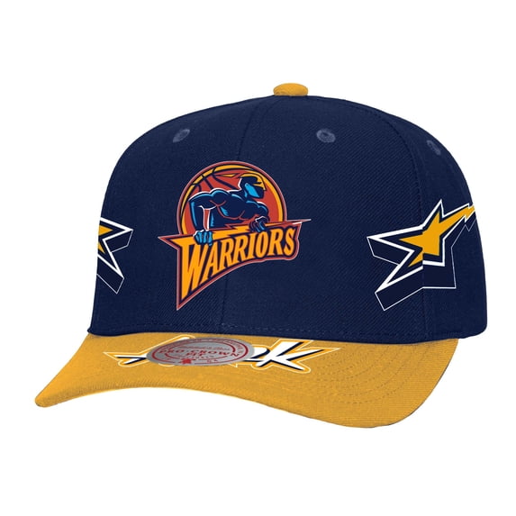 Men's-Mitchell & Ness NavyGold Golden State Warriors AS2K Stars Pro Crown Adjustable Hat