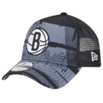 Men's New Era Black/Charcoal Brooklyn Nets Tip Off A-Frame Trucker 9FORTY Adjustable Hat