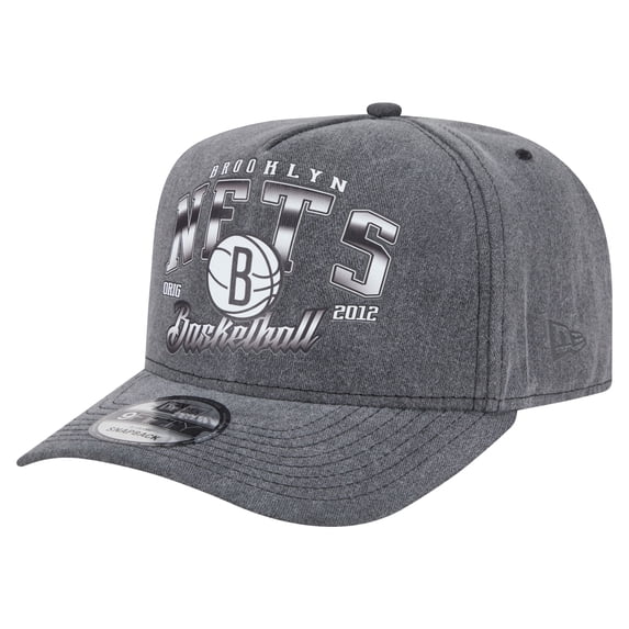 Men's New Era Charcoal Brooklyn Nets Throwback Washed Pre-Curved 9FIFTY Snapback Hat