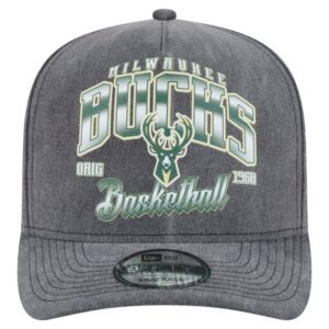 Men's New Era Charcoal Milwaukee Bucks Throwback Washed Pre-Curved 9FIFTY Snapback Hat