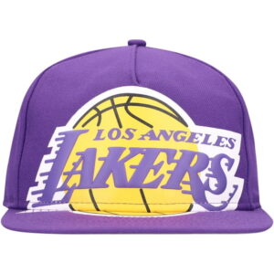 Men's New Era Purple Los Angeles Lakers Oversized Puff Print Logo Golfer Snapback Hat