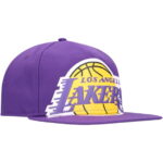 Men's New Era Purple Los Angeles Lakers Oversized Puff Print Logo Golfer Snapback Hat
