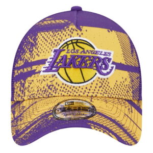 Men's New Era PurpleGold Los Angeles Lakers Tip Off A-Frame Trucker 9FORTY Adjustable Hat