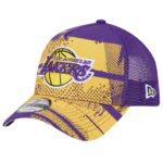 Men's New Era Purple/Gold Los Angeles Lakers Tip Off A-Frame Trucker 9FORTY Adjustable Hat