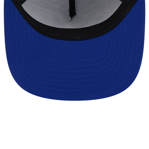 Men's New Era Royal Golden State Warriors Puff Print Team Code A-Frame 9FIFTY Trucker Snapback Hat