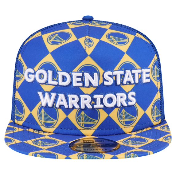Men's New Era Royal Golden State Warriors Seeing Diamonds A-Frame Trucker 9FIFTY Snapback Hat