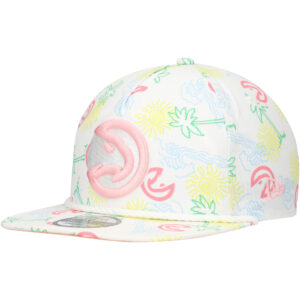 Mens New Era White Atlanta Hawks Palm Trees and Waves Golfer Adjustable Hat