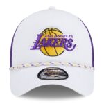 Men's New Era WhitePurple Los Angeles Lakers Court Sport Foam A-Frame 9FORTY Adjustable Trucker Hat