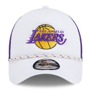 Men's New Era WhitePurple Los Angeles Lakers Court Sport Foam A-Frame 9FORTY Adjustable Trucker Hat