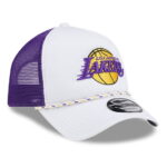 Men's New Era WhitePurple Los Angeles Lakers Court Sport Foam A-Frame 9FORTY Adjustable Trucker Hat