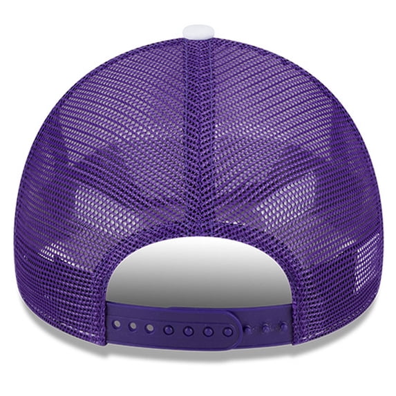 Men's New Era WhitePurple Los Angeles Lakers Court Sport Foam A-Frame 9FORTY Adjustable Trucker Hat