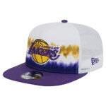 Men's New Era WhitePurple Los Angeles Lakers Dip-Dye 9FIFTY A-Frame Trucker Snapback Hat