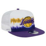 Men's New Era WhitePurple Los Angeles Lakers Dip-Dye 9FIFTY A-Frame Trucker Snapback Hat