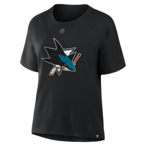 Women Fanatics Macklin Celebrini Black San Jose Sharks Authentic Stack Name Number T-Shirt
