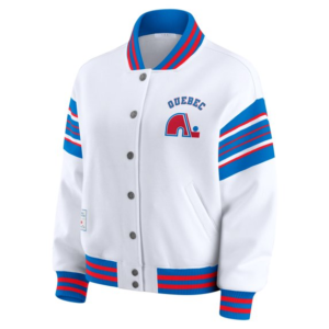 Women WEAR by Erin Andrews White Blue Quebec Nordiques Full Snap Fleece Sweatshirt Jacket