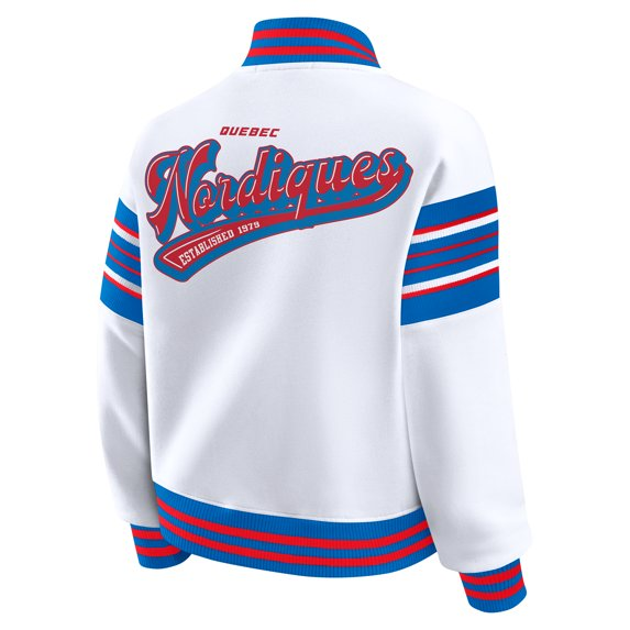 Women WEAR by Erin Andrews White Blue Quebec Nordiques Full Snap Fleece Sweatshirt Jacket