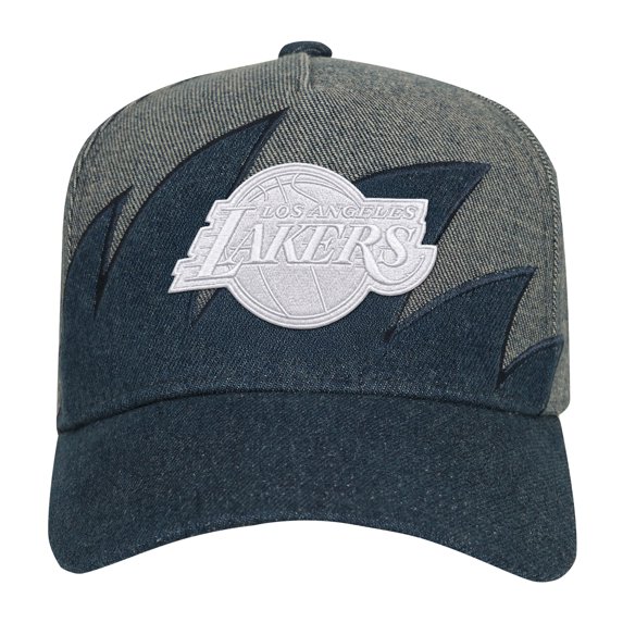 Youth Mitchell & Ness Denim/Gray Los Angeles Lakers Sharktooth Pro Pinch Snapback Hat