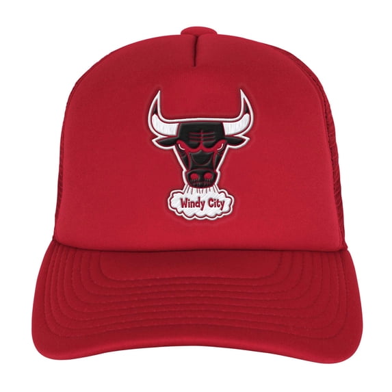 Youth Mitchell & Ness Red Chicago Bulls Core Evergreen Trucker Adjustable Hat