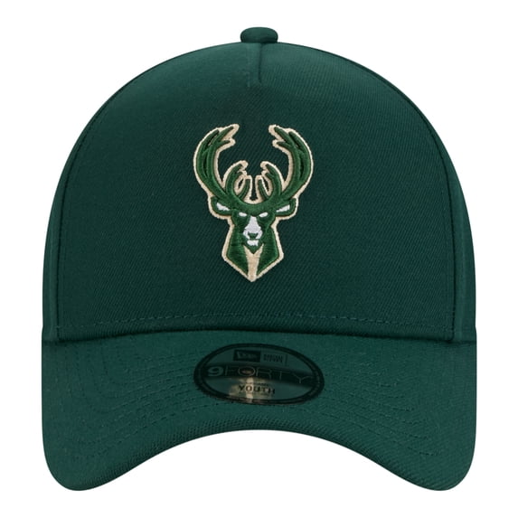 Youth New Era Hunter Green Milwaukee Bucks 9FORTY A-Frame Adjustable Hat