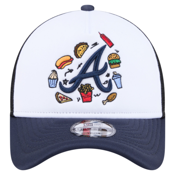 Youth New Era White Navy Atlanta Braves Food Trucker Adjustable Hat