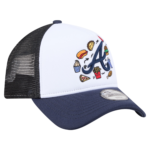 Youth New Era White Navy Atlanta Braves Food Trucker Adjustable Hat