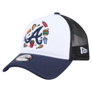 Youth New Era White Navy Atlanta Braves Food Trucker Adjustable Hat